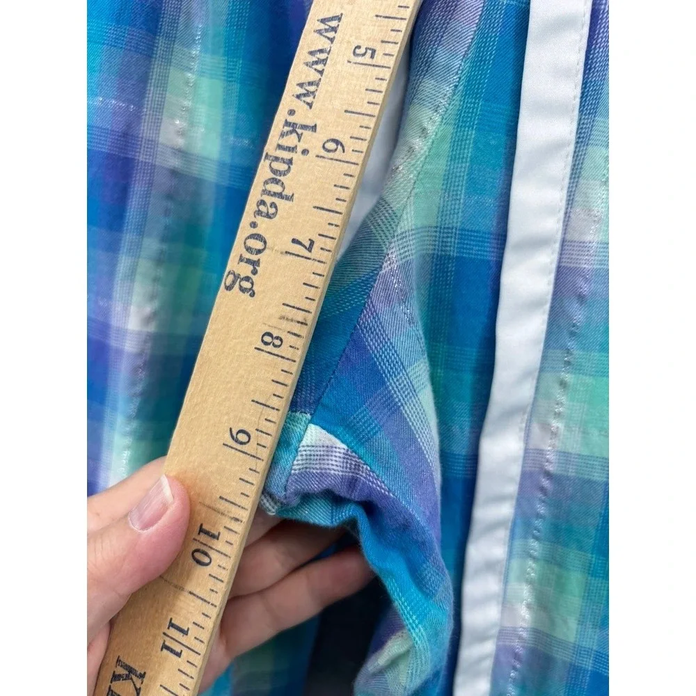 Victoria's Secret Pajama Set Women Small Teal‎ Purple Plaid Metallic